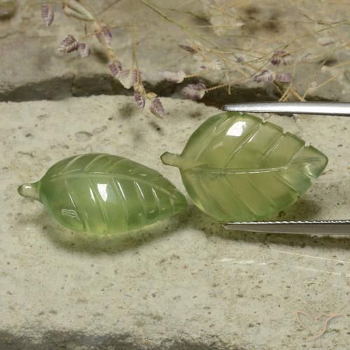 17.34 ctw Green Prehnite Stones, Natural Prehnite in Carved Leaf Shape for Sale