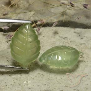 Prehnite Gemstones in 18.5 x 12 mm Size for Sale, Prehnite Stones in Warm Green Color