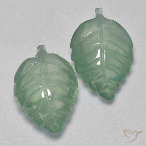 15.01 ctw Green Prehnite Stones, Natural Prehnite in Carved Leaf Shape for Sale