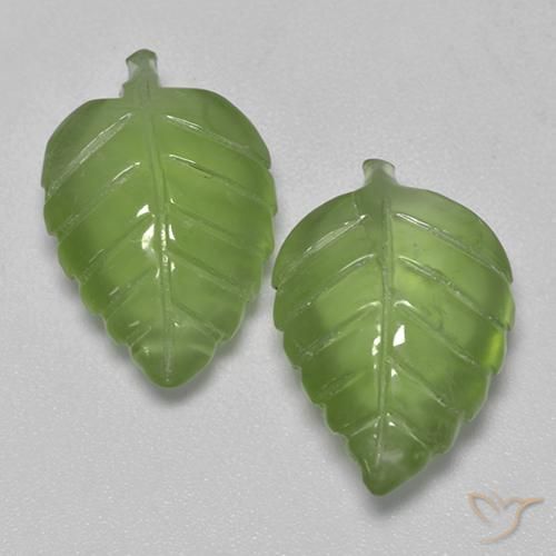 13.81 ctw Green Prehnite Gemstones, Prehnite Gems in Carved Leaf Shape for Sale.