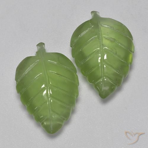 13.81 ctw Green Prehnite Stones, Natural Prehnite in Carved Leaf Shape for Sale