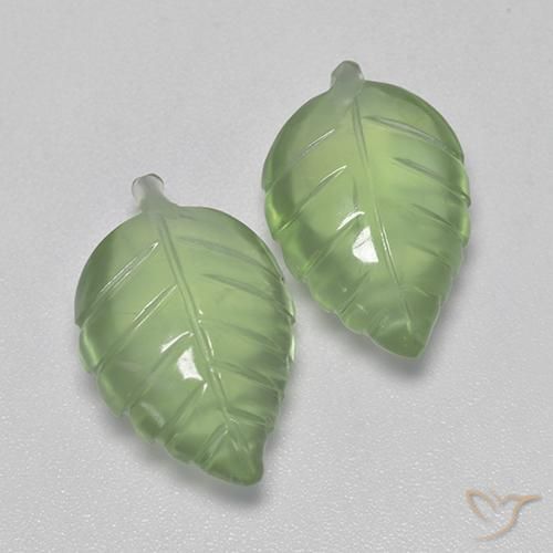 14.35 ctw Green Prehnite Stones, Natural Prehnite in Carved Leaf Shape for Sale