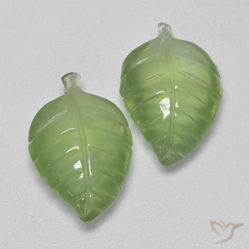 13.56 ctw Green Prehnite Stones, Natural Prehnite in Carved Leaf Shape for Sale