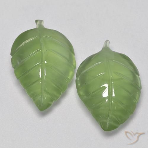 15.75 ctw Green Prehnite Gemstones, Prehnite Gems in Carved Leaf Shape for Sale.