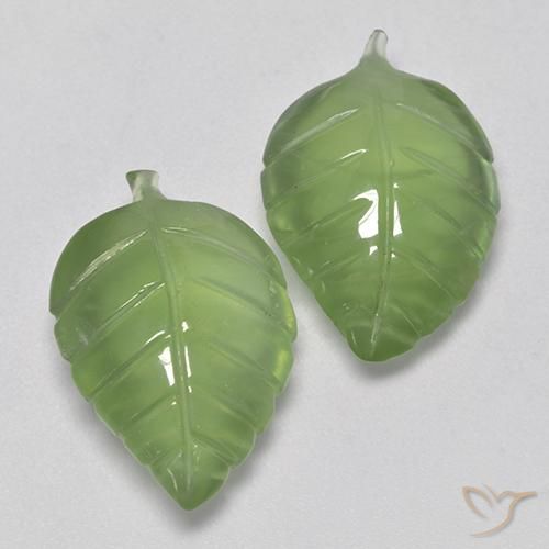 15.75 ctw Green Prehnite Stones, Natural Prehnite in Carved Leaf Shape for Sale