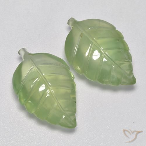 14.20 ctw Green Prehnite Stones, Natural Prehnite in Carved Leaf Shape for Sale