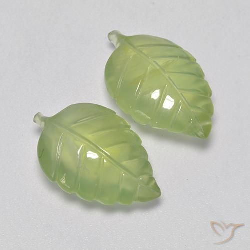 13.35 ctw Green Prehnite Stones, Natural Prehnite in Carved Leaf Shape for Sale