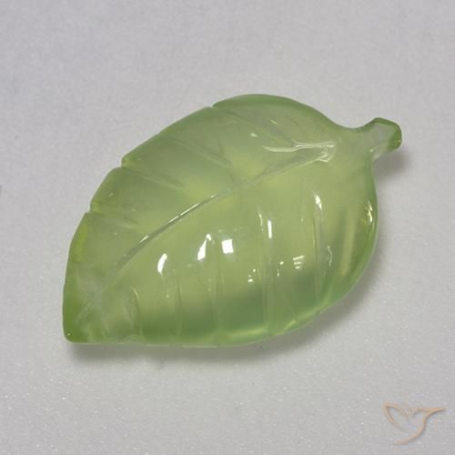 7.38 ct Green Prehnite Stone, Natural Prehnite in Carved Leaf Shape for Sale