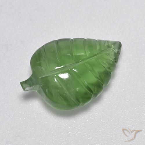 4.66 ct Green Prehnite Stone, Natural Prehnite in Carved Leaf Shape for Sale