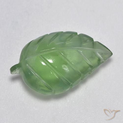 7.19 ct Green Prehnite Stone, Natural Prehnite in Carved Leaf Shape for Sale