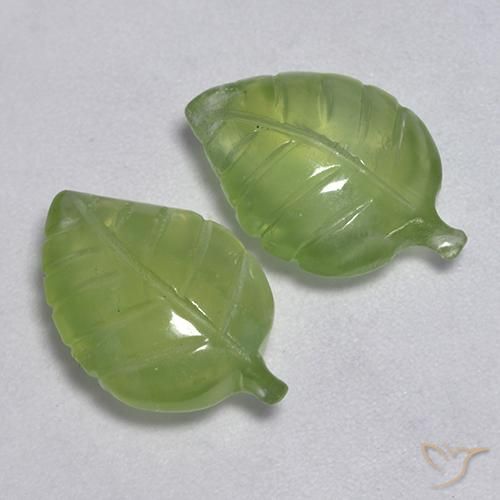 8.53 ctw Green Prehnite Stones, Natural Prehnite in Carved Leaf Shape for Sale