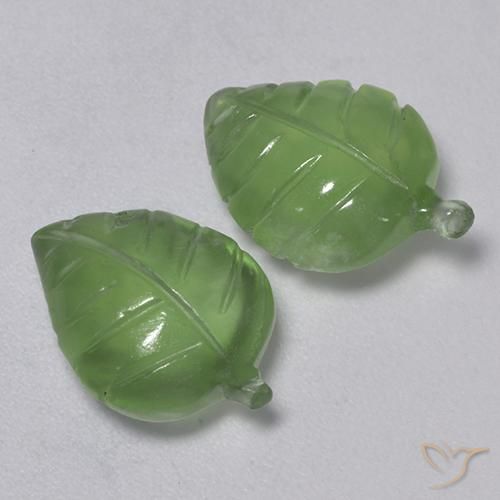 9.29 ctw Green Prehnite Stones, Natural Prehnite in Carved Leaf Shape for Sale