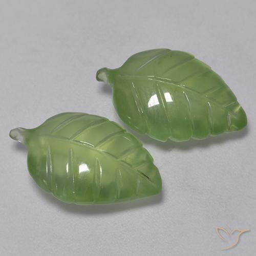 12.46 ctw Green Prehnite Stones, Natural Prehnite in Carved Leaf Shape for Sale