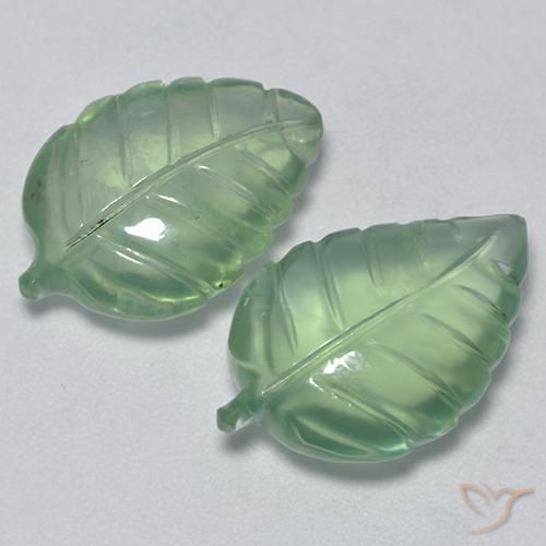 14.38 ctw Green Prehnite Stones, Natural Prehnite in Carved Leaf Shape for Sale