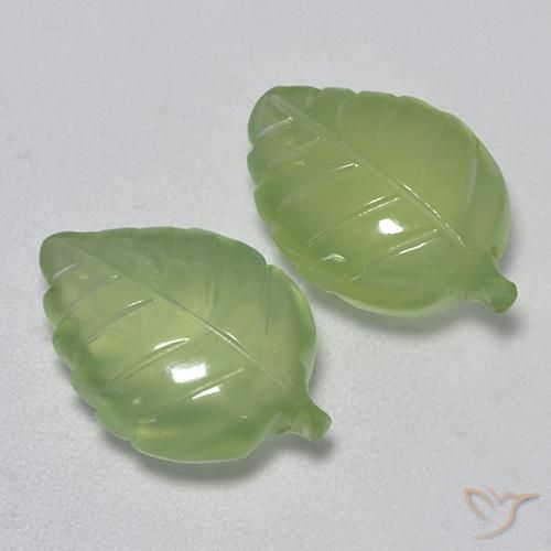 10.37 ctw Green Prehnite Stones, Natural Prehnite in Carved Leaf Shape for Sale