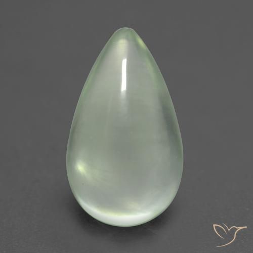 2.58 ct Green Prehnite Gemstone, Prehnite Gem in Pear Cabochon Shape for Sale.