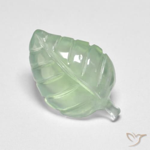 3.91 ct Green Prehnite Stone, Natural Prehnite in Carved Leaf Shape for Sale