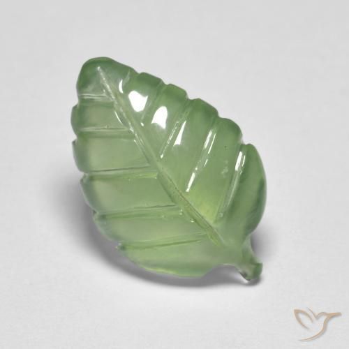 3.86 ct Green Prehnite Stone, Natural Prehnite in Carved Leaf Shape for Sale