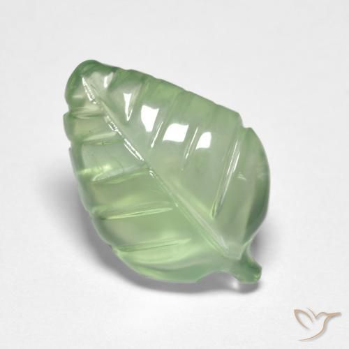 4.19 ct Green Prehnite Stone, Natural Prehnite in Carved Leaf Shape for Sale