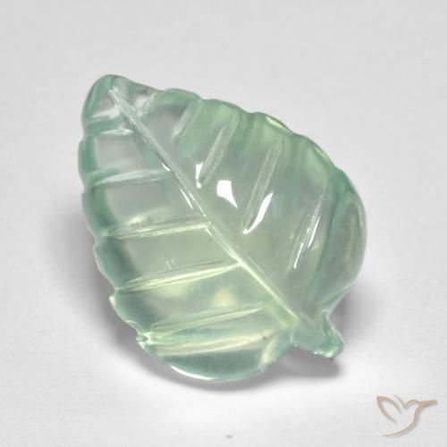 5.48 ct Green Prehnite Stone, Natural Prehnite in Carved Leaf Shape for Sale