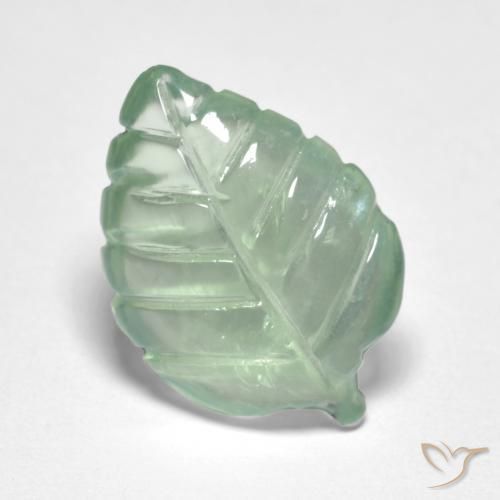 5.49 ct Green Prehnite Stone, Natural Prehnite in Carved Leaf Shape for Sale