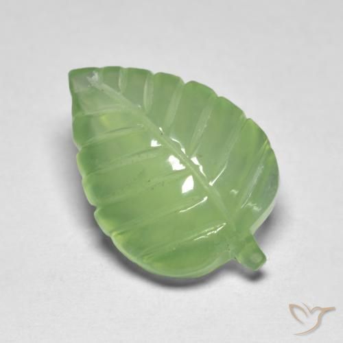 5.85 ct Green Prehnite Stone, Natural Prehnite in Carved Leaf Shape for Sale
