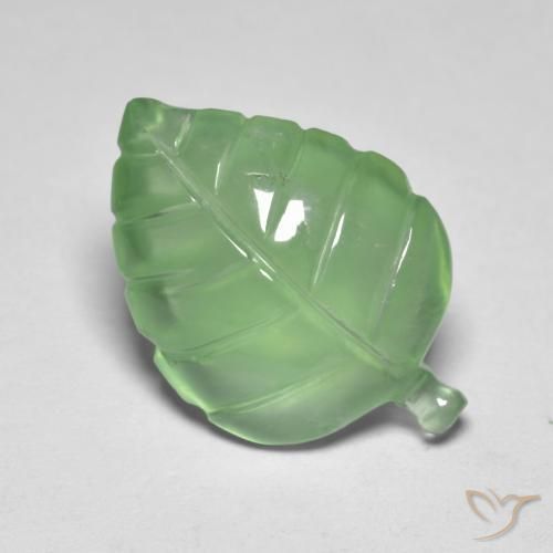 6.73 ct Green Prehnite Stone, Natural Prehnite in Carved Leaf Shape for Sale