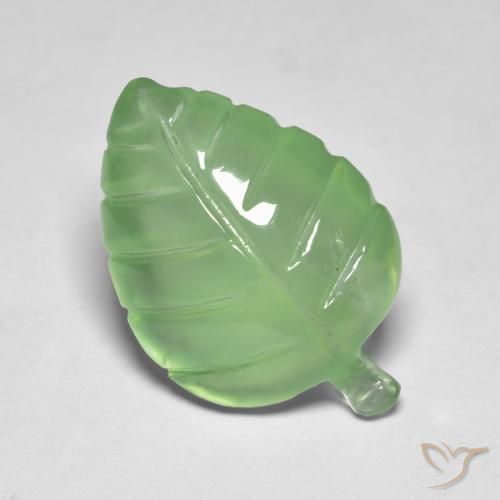 7.90 ct Green Prehnite Stone, Natural Prehnite in Carved Leaf Shape for Sale