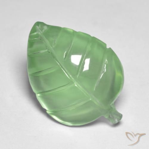 9.00 ct Green Prehnite Stone, Natural Prehnite in Carved Leaf Shape for Sale