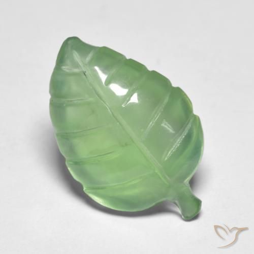 8.13 ct Green Prehnite Stone, Natural Prehnite in Carved Leaf Shape for Sale