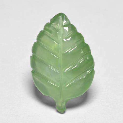 4.92 ct Green Prehnite Gemstone, Prehnite Gem in Carved Leaf Shape for Sale.