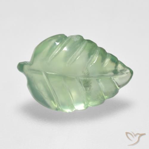 3.70 ct Green Prehnite Stone, Natural Prehnite in Carved Leaf Shape for Sale