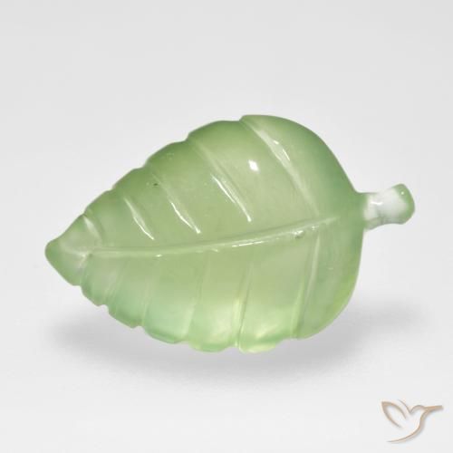6.66 ct Green Prehnite Stone, Natural Prehnite in Carved Leaf Shape for Sale