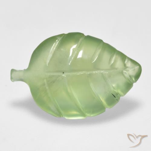 6.45 ct Green Prehnite Stone, Natural Prehnite in Carved Leaf Shape for Sale