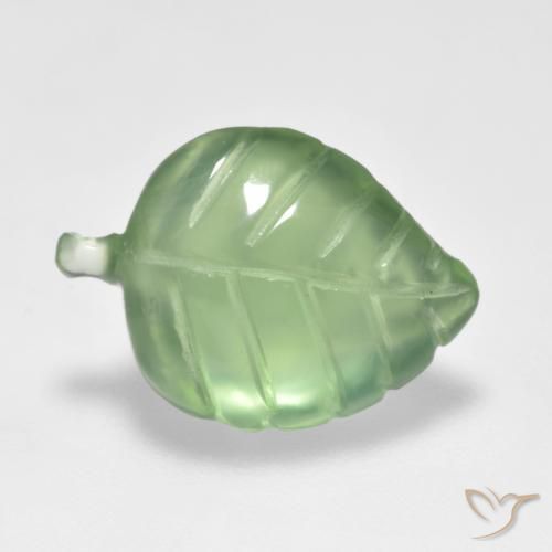 6.06 ct Green Prehnite Stone, Natural Prehnite in Carved Leaf Shape for Sale