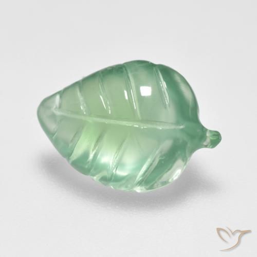 5.43 ct Green Prehnite Stone, Natural Prehnite in Carved Leaf Shape for Sale
