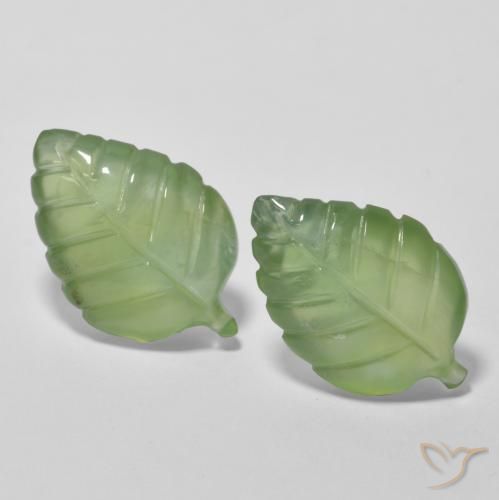 13.11 ctw Green Prehnite Stones, Natural Prehnite in Carved Leaf Shape for Sale