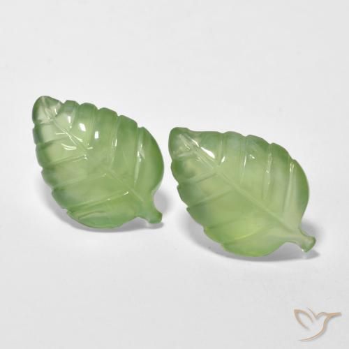 13.68 ctw Green Prehnite Stones, Natural Prehnite in Carved Leaf Shape for Sale