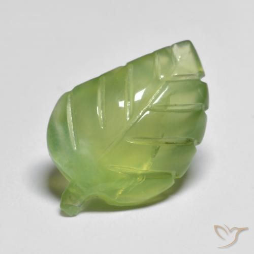 6.88 ct Green Prehnite Stone, Natural Prehnite in Carved Leaf Shape for Sale