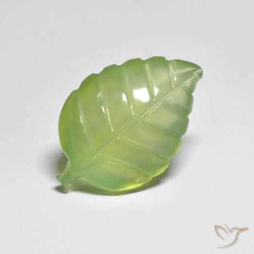 8.83 ct Green Prehnite Stone, Natural Prehnite in Carved Leaf Shape for Sale