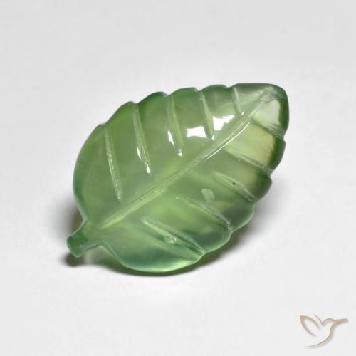 6.92 ct Green Prehnite Stone, Natural Prehnite in Carved Leaf Shape for Sale