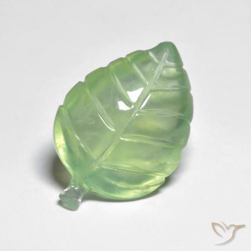 9.68 ct Green Prehnite Stone, Natural Prehnite in Carved Leaf Shape for Sale