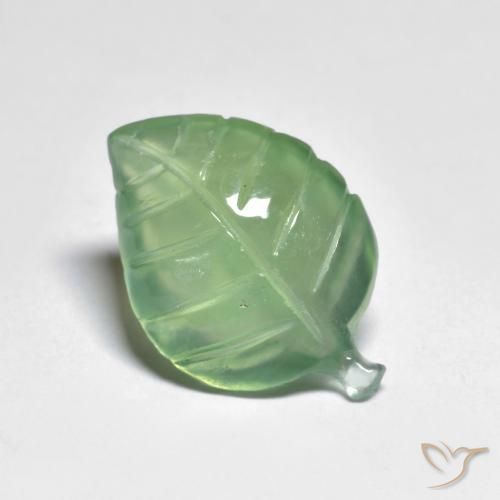 7.09 ct Green Prehnite Stone, Natural Prehnite in Carved Leaf Shape for Sale