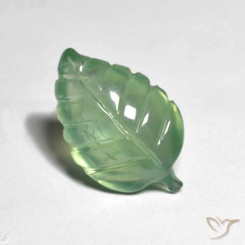 5.76 ct Green Prehnite Stone, Natural Prehnite in Carved Leaf Shape for Sale