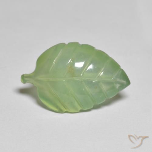 8.05 ct Green Prehnite Stone, Natural Prehnite in Carved Leaf Shape for Sale