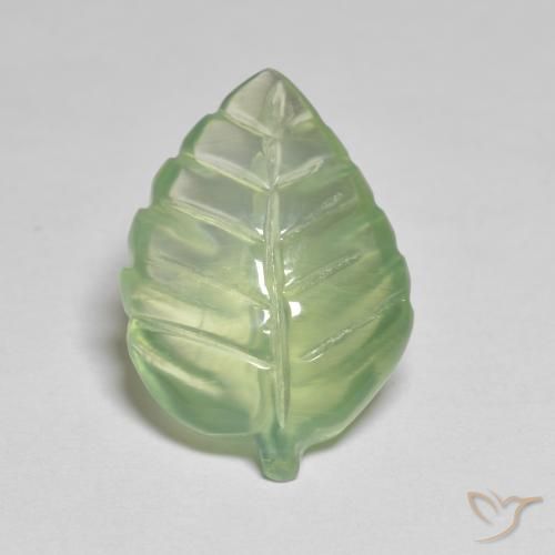7.31 ct Green Prehnite Stone, Natural Prehnite in Carved Leaf Shape for Sale