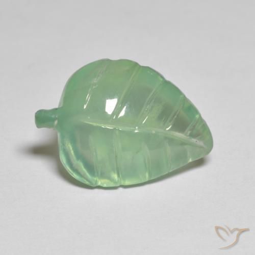6.99 ct Green Prehnite Stone, Natural Prehnite in Carved Leaf Shape for Sale