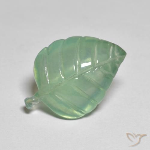 7.60 ct Green Prehnite Stone, Natural Prehnite in Carved Leaf Shape for Sale