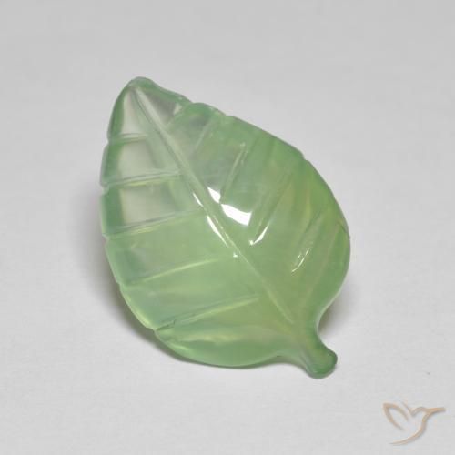 6.77 ct Green Prehnite Stone, Natural Prehnite in Carved Leaf Shape for Sale