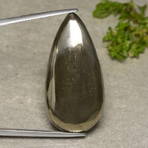37.58 ct Yellow Pyrite Gemstone, Pyrite Gem in Pear Cabochon Shape for Sale.
